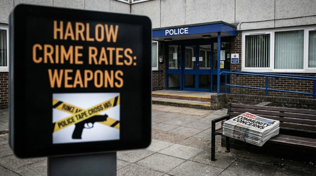 Harlow crime rate possession of weapons February 2026