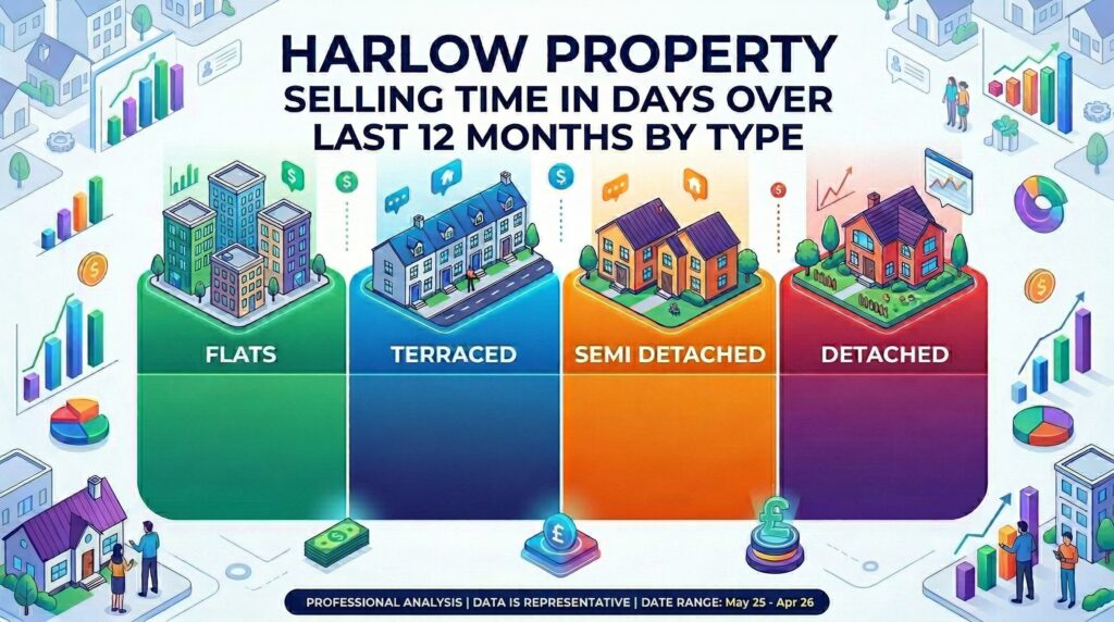 Harlow property selling times by type last 12 months